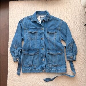 Women Denim Jacket with Belted Waist